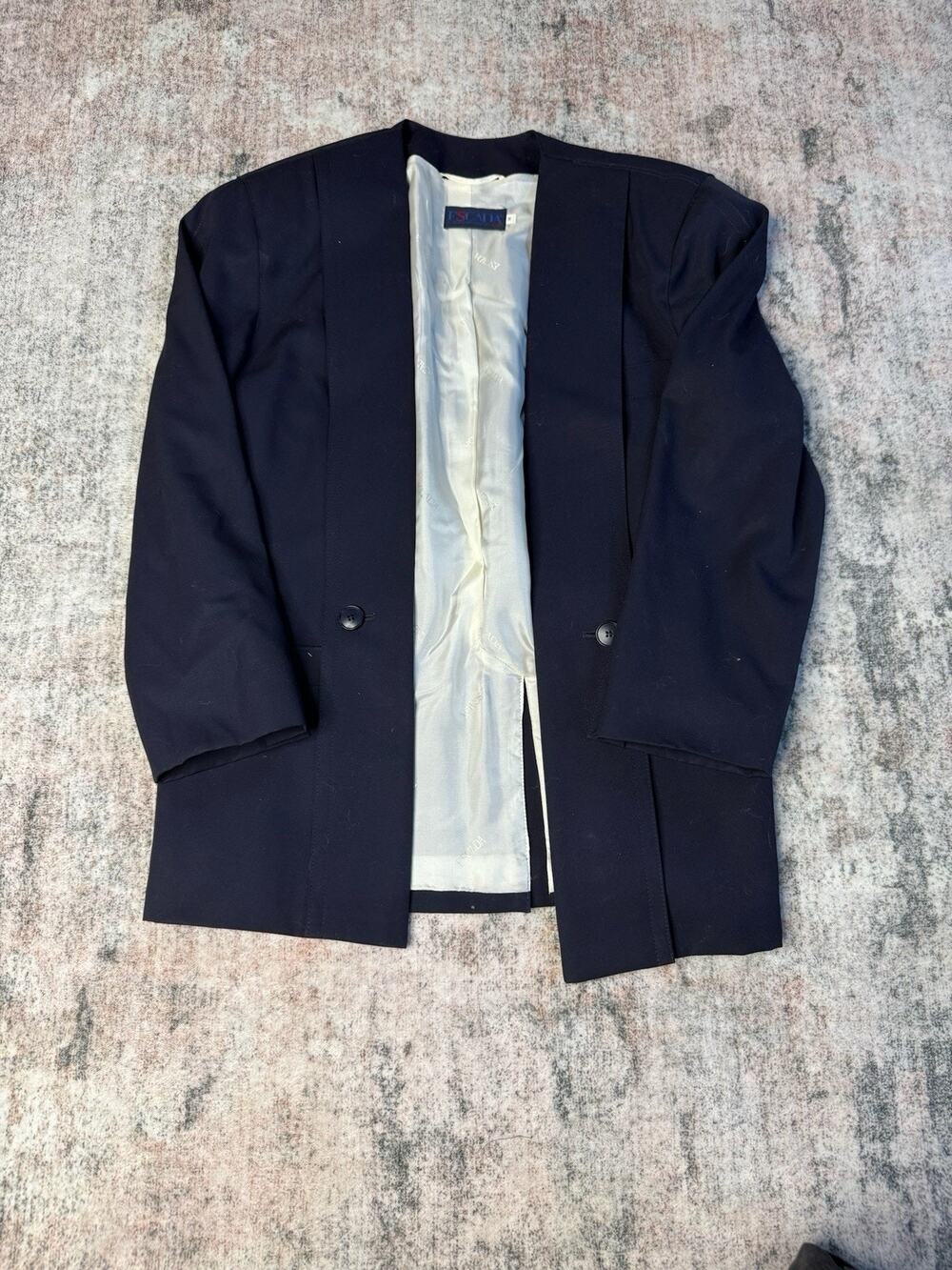 VTG 80s Escada Womens Blazer Sz 38/M Gold Buttons Navy Old Money Minimalist Wool